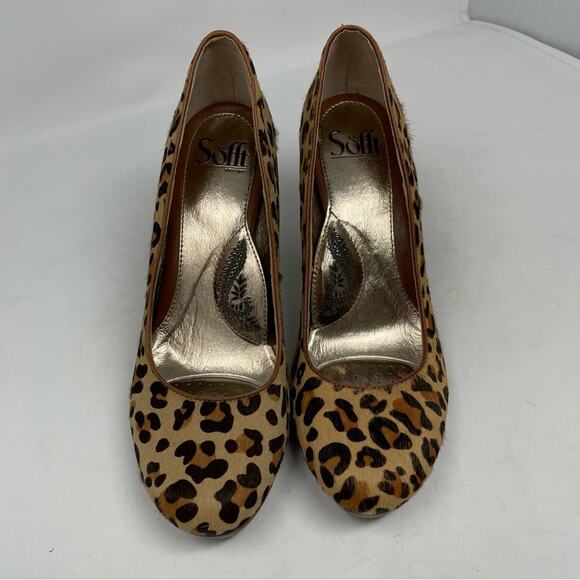 Sofft Brown Tan Leopard Leather Upper Platform Heels 8.5 - Picture 1 of 11